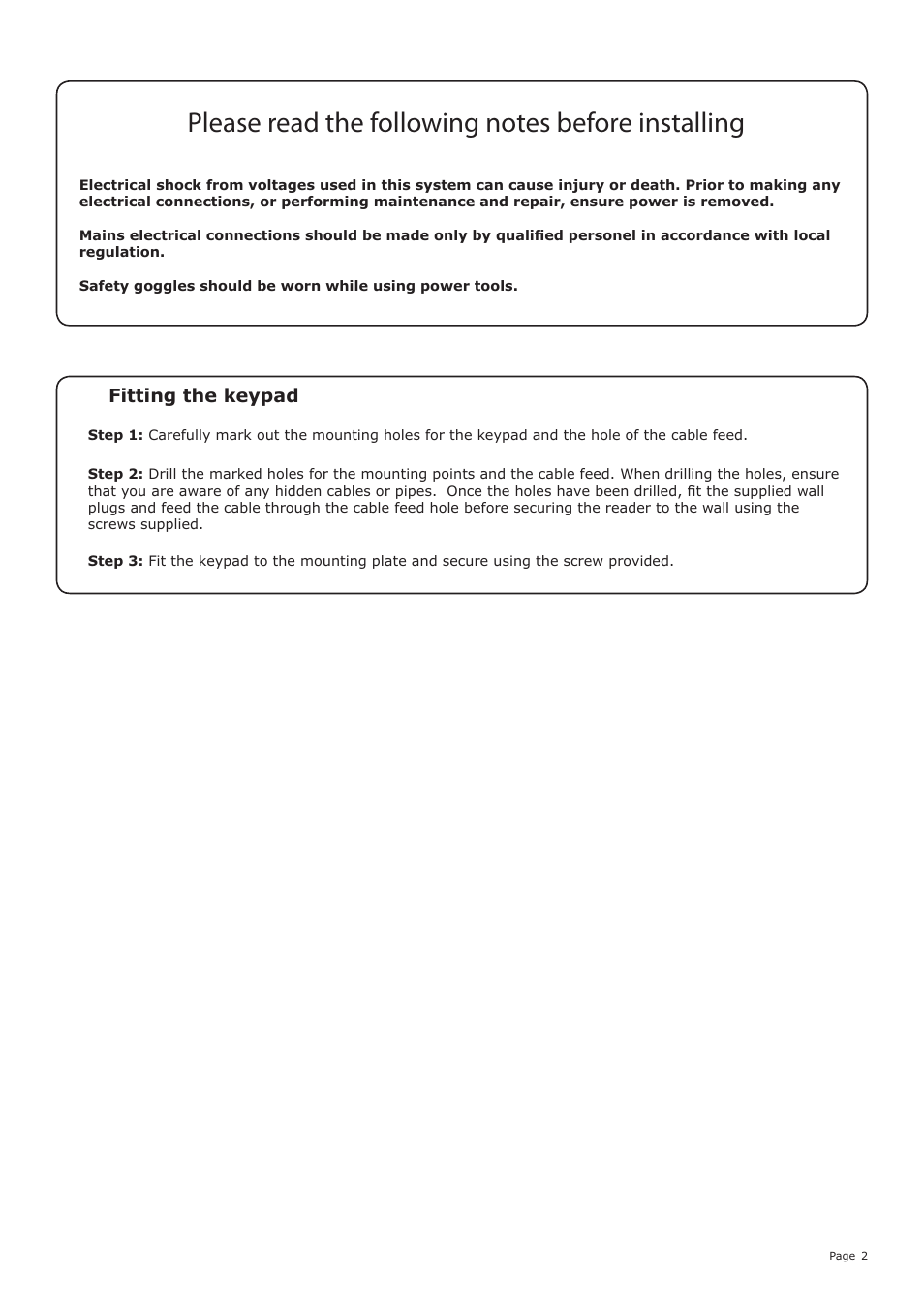 Fitting the keypad | Paxton OEM plastic reader keypad User Manual | Page 2 / 8