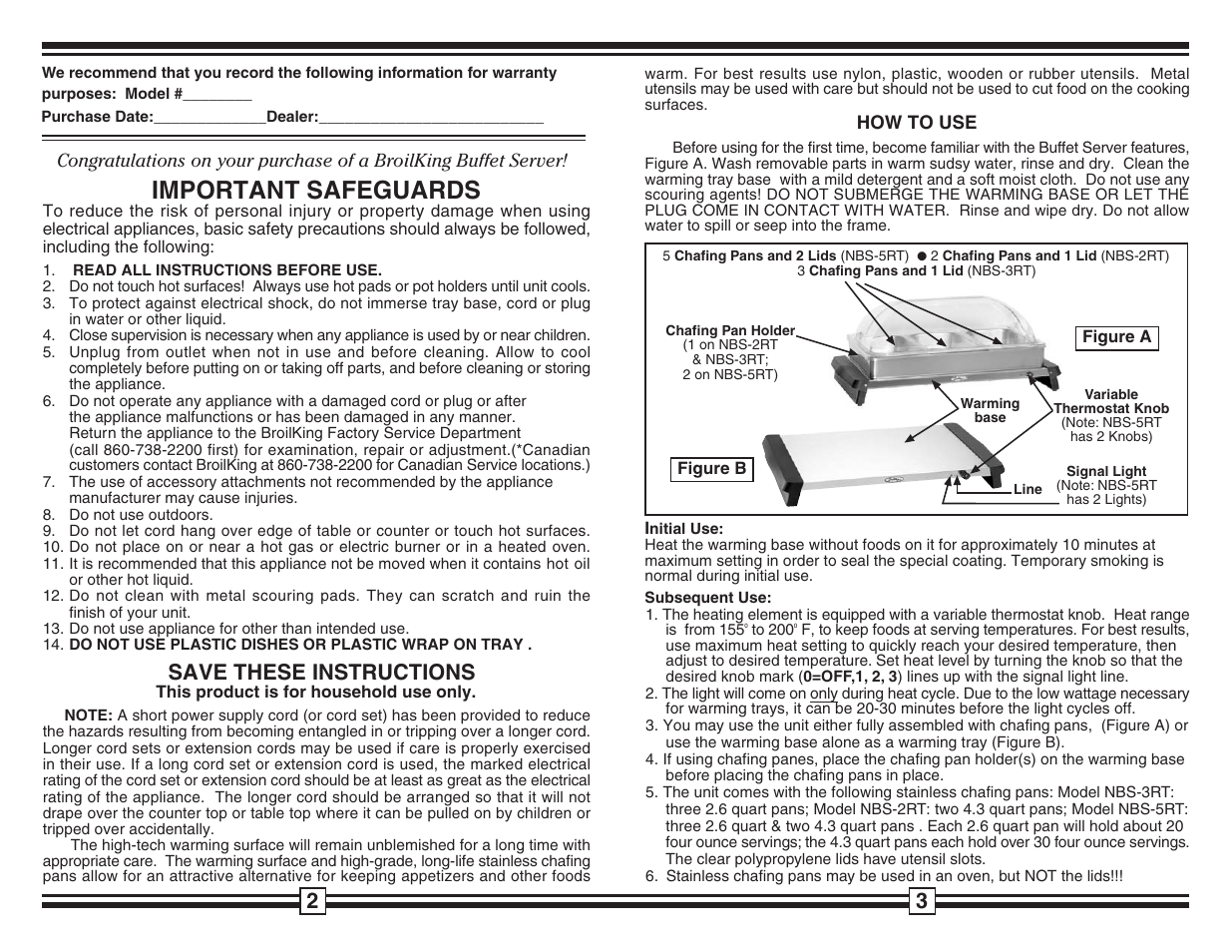 Important safeguards, Save these instructions | Broil King NBS-5RT User Manual | Page 2 / 2