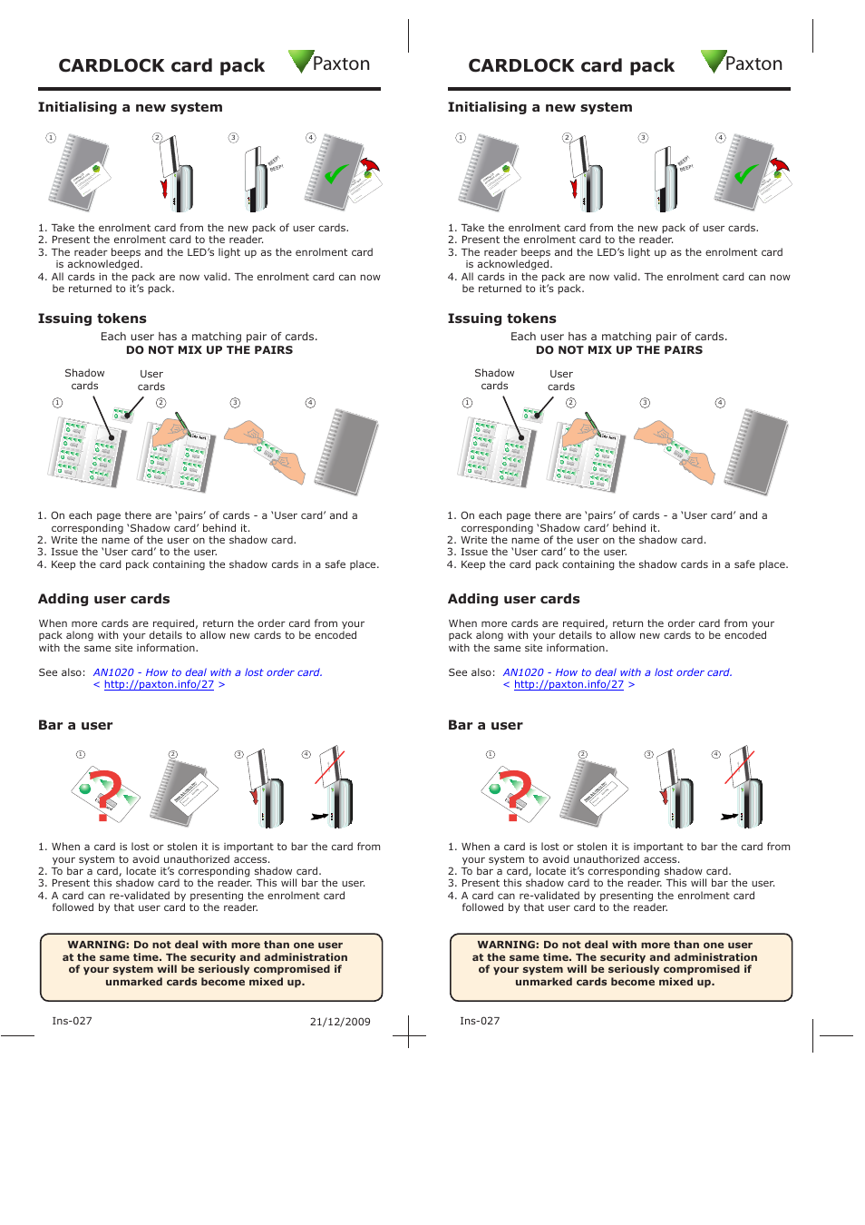 Paxton CARDLOCK card pack User Manual | 1 page