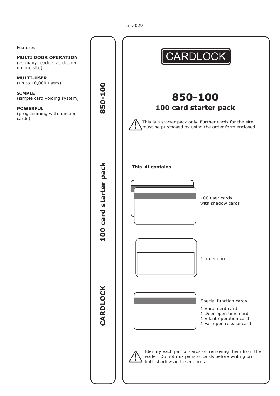 Paxton CARDLOCK 100 card starter pack 850-100 User Manual | 1 page