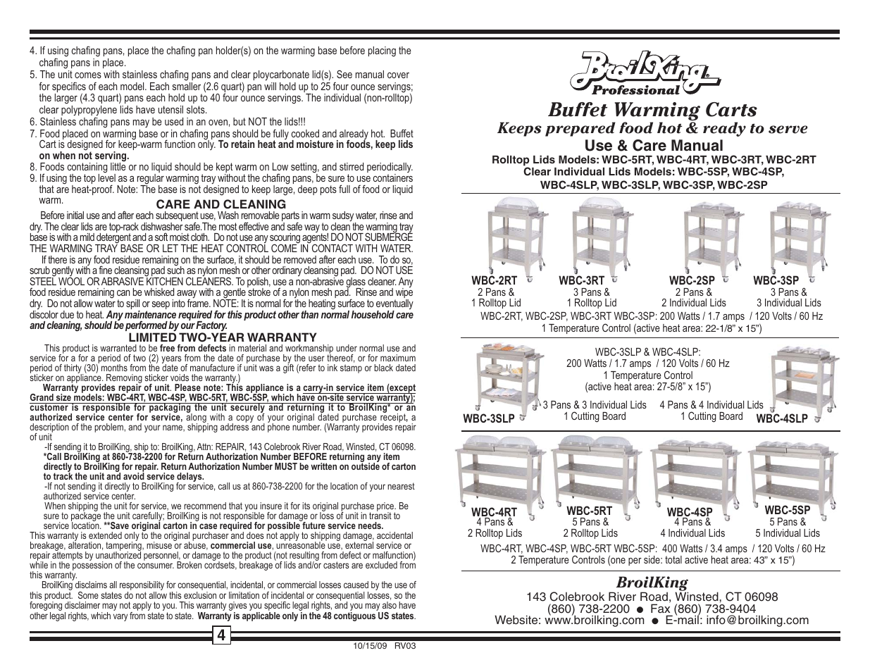 Broil King WBC-2SP User Manual | 2 pages