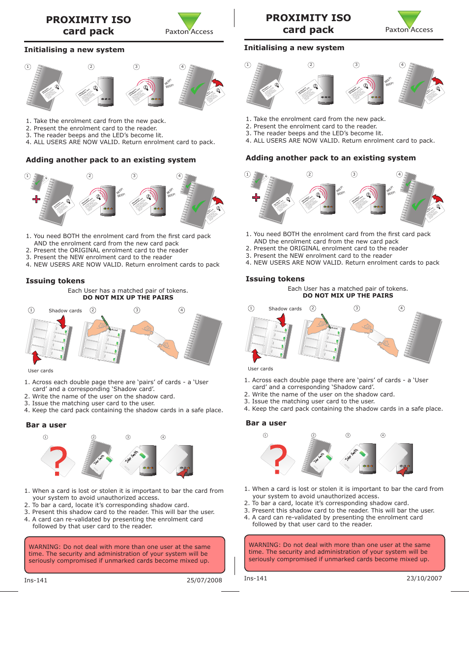 Paxton PROXIMITY ISO card pack User Manual | 1 page