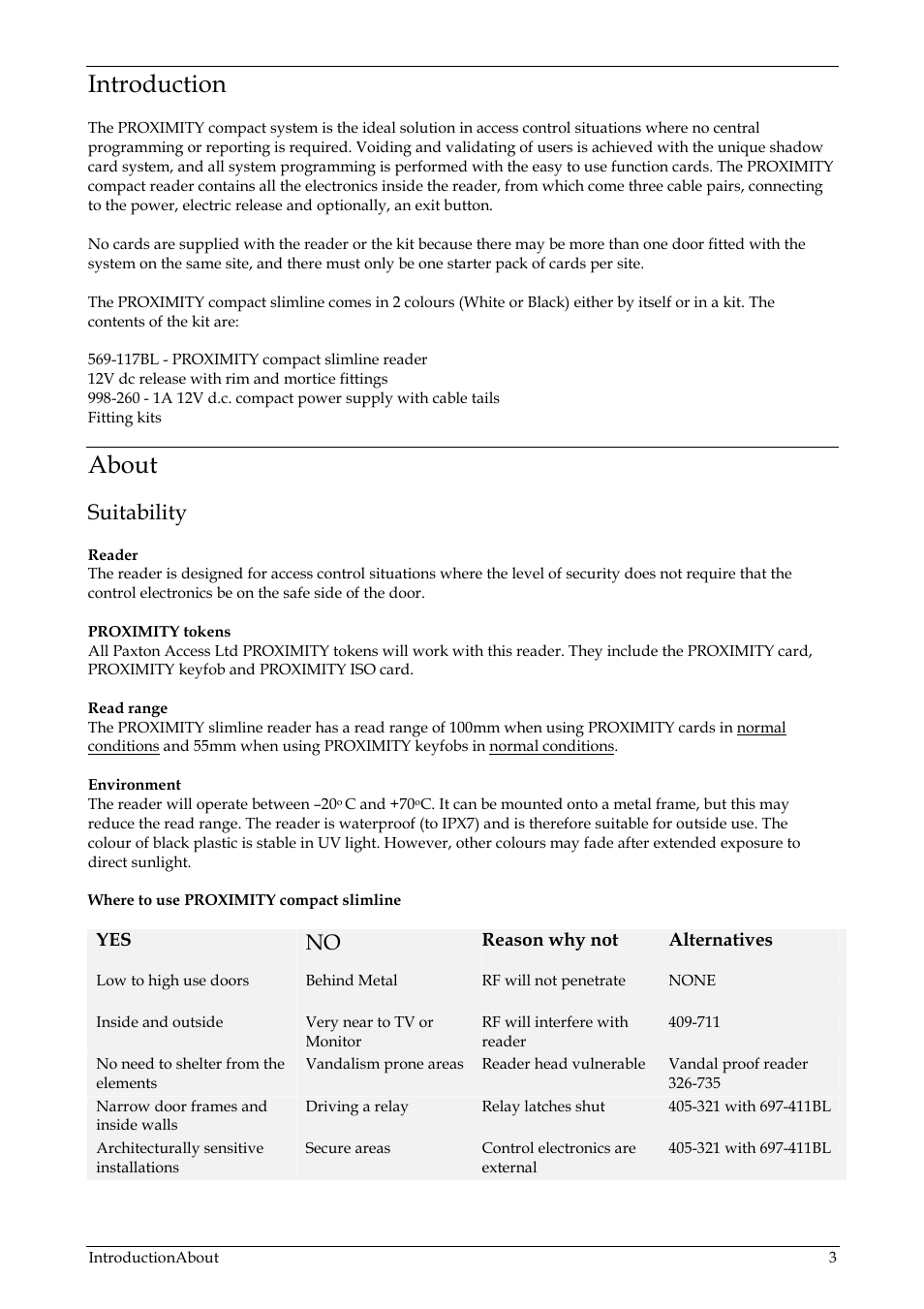 Introduction, About, Suitability | Paxton PROXIMITY compact slimline User Manual | Page 3 / 14