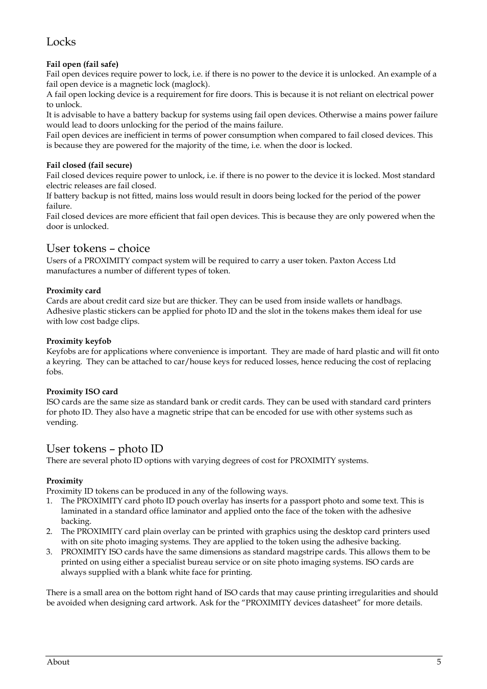 Locks, User tokens – choice, User tokens – photo id | Paxton PROXIMITY compact slimline User Manual | Page 5 / 14