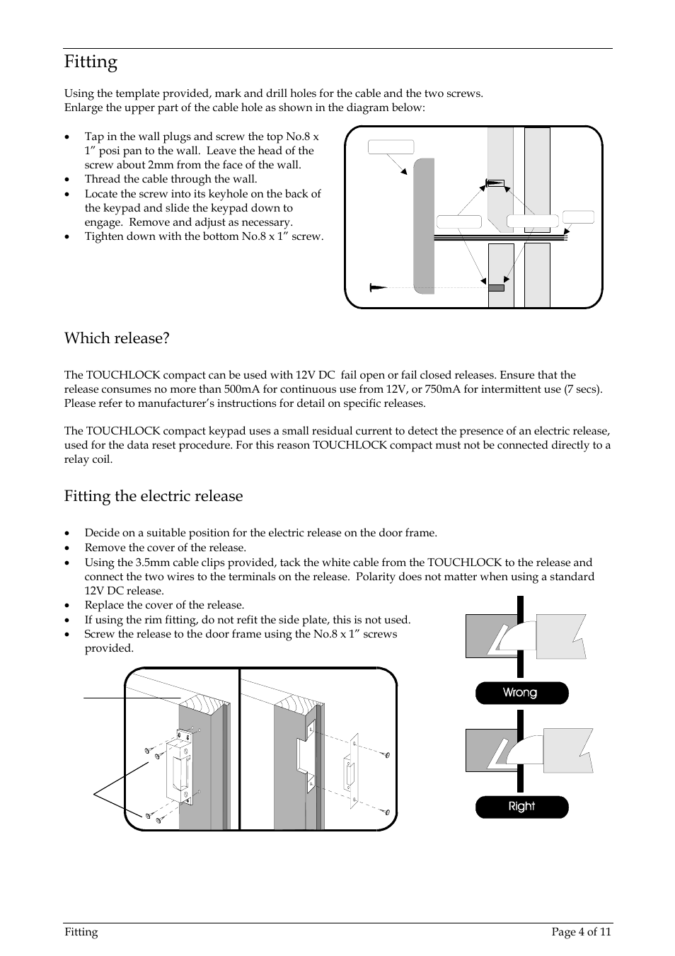 Fitting, Which release, Fitting the electric release | Paxton TOUCHLOCK compact stainless steel User Manual | Page 4 / 11