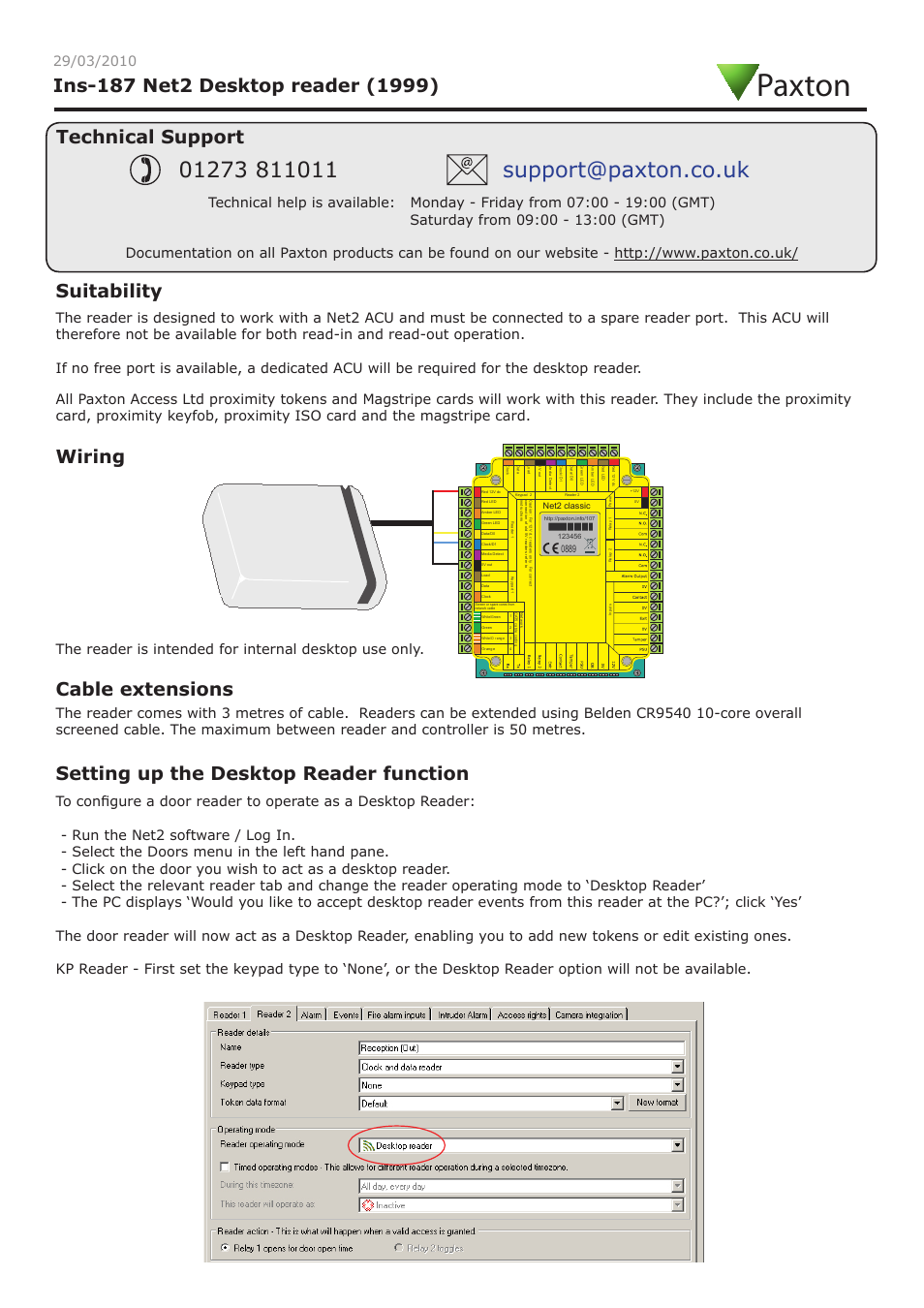 Paxton Net2 Desktop reader (1999) User Manual | 2 pages