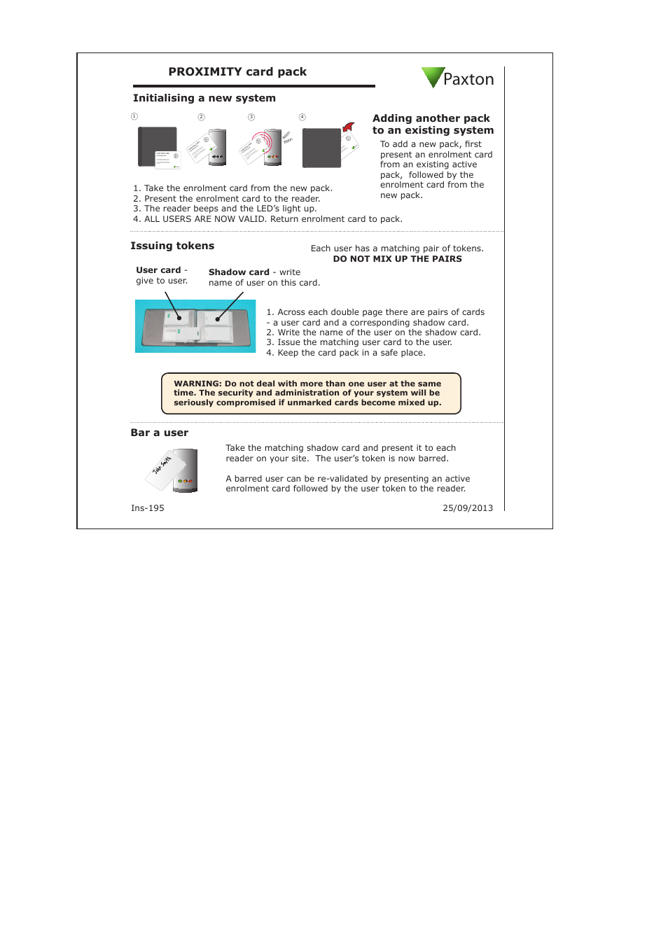 Paxton PROXIMITY card pack User Manual | 1 page