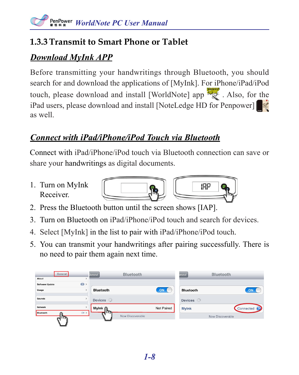 3 transmit to smart phone or tablet -8 | Penpower MyInk (iOS/Win) User Manual | Page 17 / 90