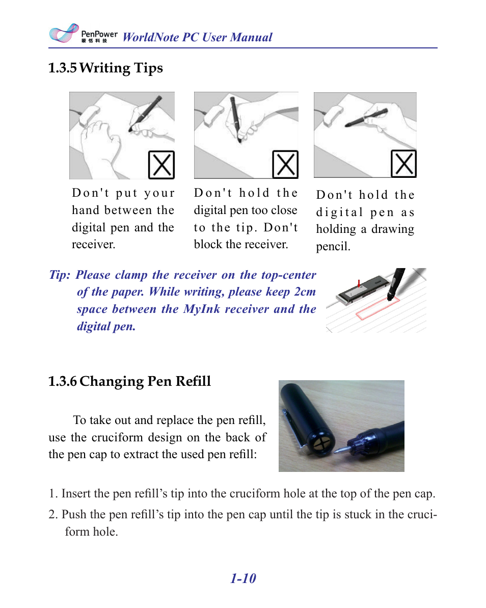 5 writing tips -10 1.3.6 changing pen refill | Penpower MyInk (iOS/Win) User Manual | Page 19 / 90