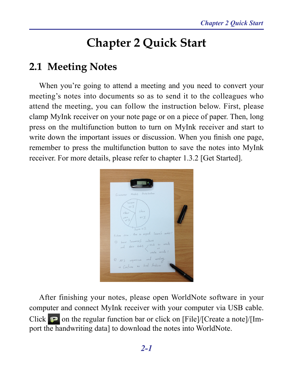 Chapter 2 quick start -1, 1 meeting notes -1, Chapter 2 quick start | Penpower MyInk (iOS/Win) User Manual | Page 22 / 90