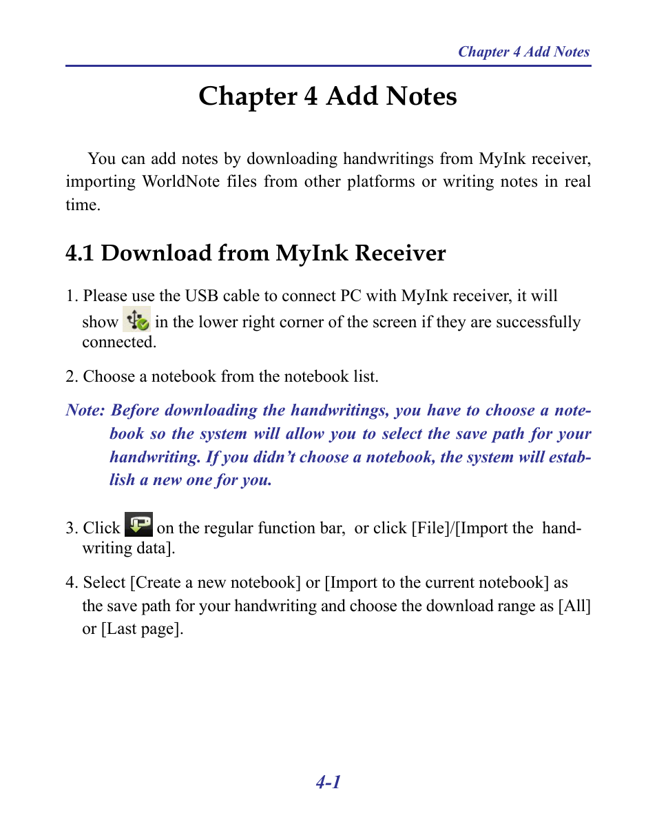 Chapter 4 add notes -1, 1 download from myink receiver -1, 1 download from myink receiver | Penpower MyInk (iOS/Win) User Manual | Page 45 / 90