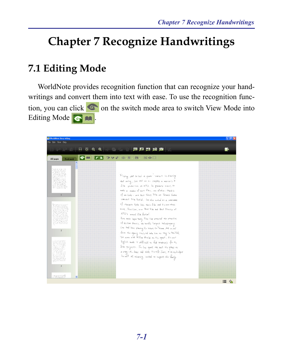 Chapter 7 recognize handwritings -1, 1 editing mode -1, Chapter 7 recognize handwritings | 1 editing mode | Penpower MyInk (iOS/Win) User Manual | Page 60 / 90