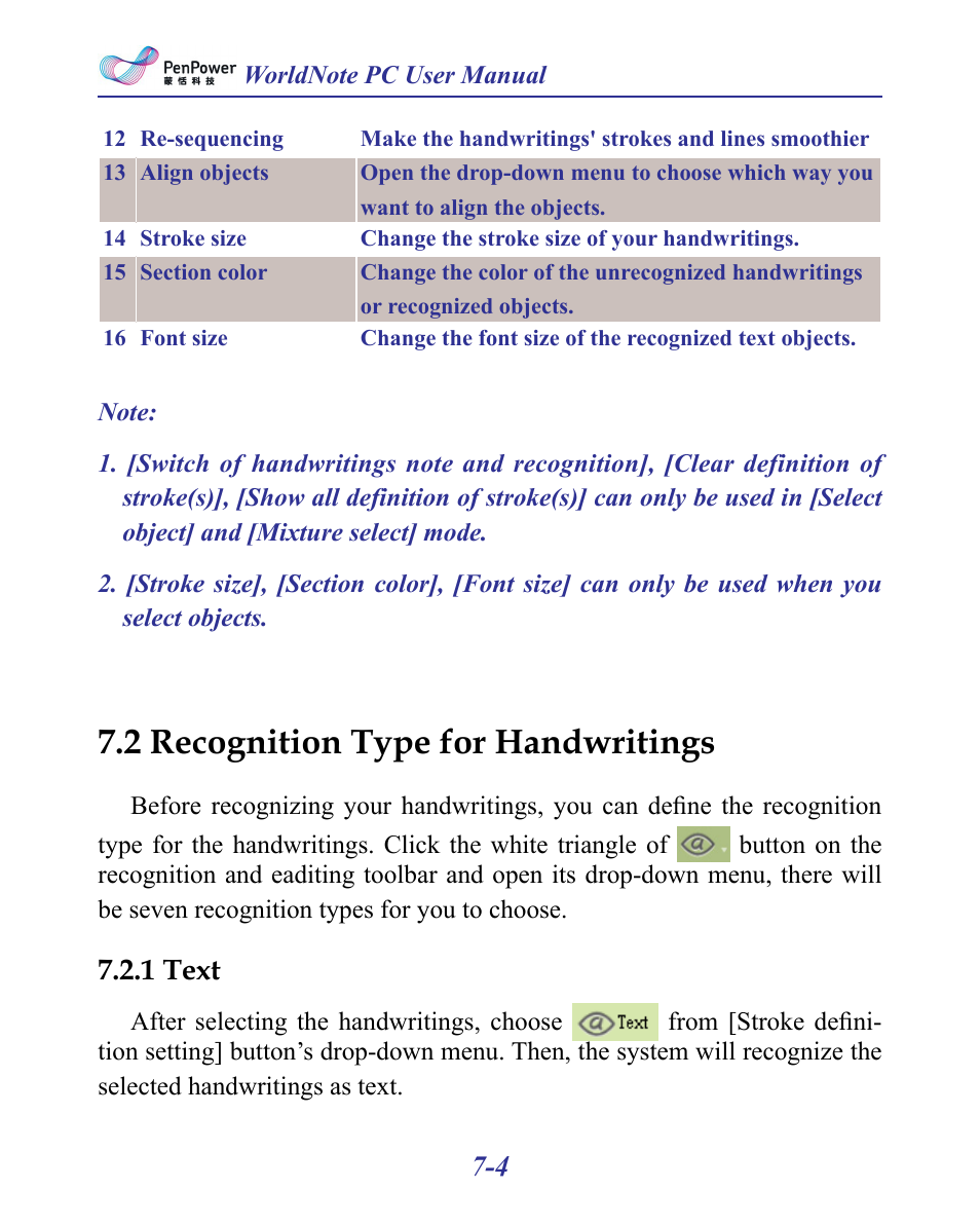 2 recognition type for handwritings -4, 1 text -4, 2 recognition type for handwritings | 1 text | Penpower MyInk (iOS/Win) User Manual | Page 63 / 90