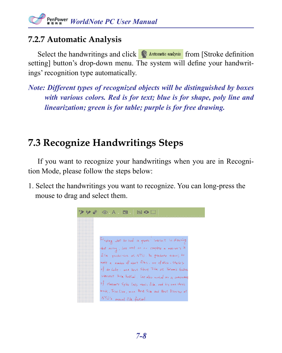 7 automatic analysis -8, 3 recognize handwritings steps -8, 3 recognize handwritings steps | Penpower MyInk (iOS/Win) User Manual | Page 67 / 90