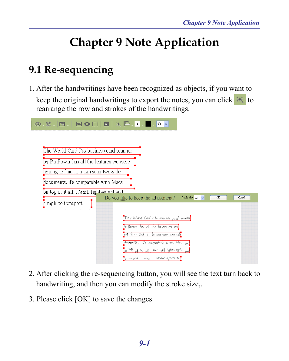 Chapter 9 note application -1, 1 re-sequencing -1, 1 re-sequencing | Penpower MyInk (iOS/Win) User Manual | Page 79 / 90