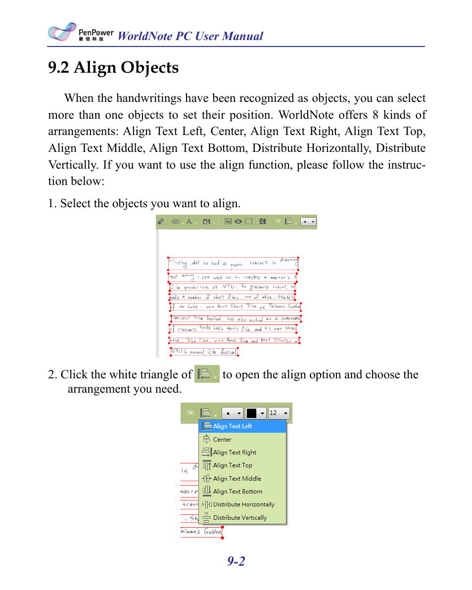 2 align objects -2, 2 align objects | Penpower MyInk (iOS/Win) User Manual | Page 80 / 90