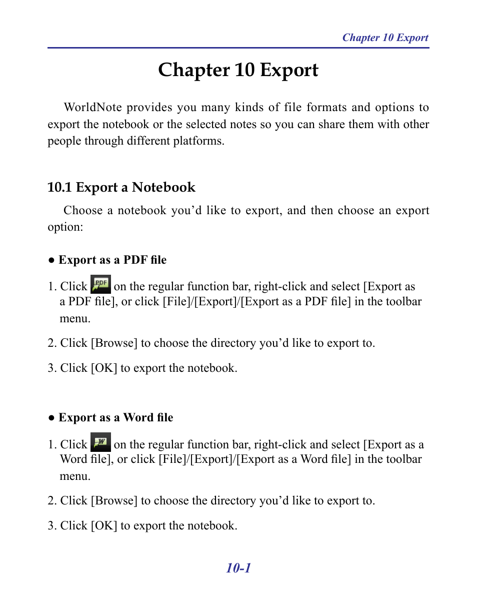 Chapter 10 export -1, 1 export a notebook -1, Chapter 10 export | Penpower MyInk (iOS/Win) User Manual | Page 84 / 90