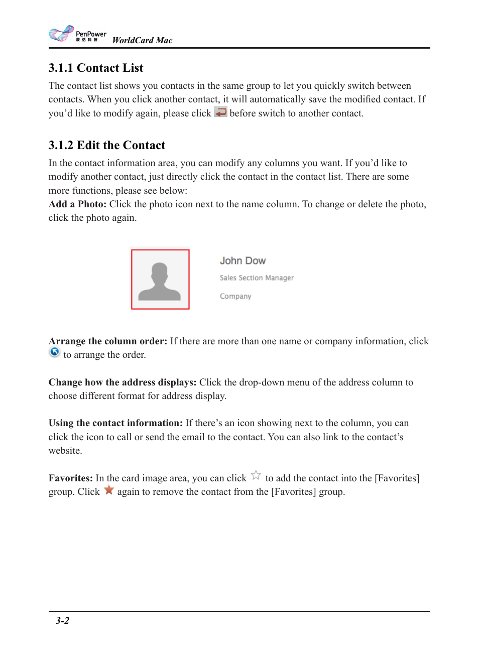 1 contact list, 2 edit the contact | Penpower WorldCard plus (Mac) v.3.2 User Manual | Page 11 / 33