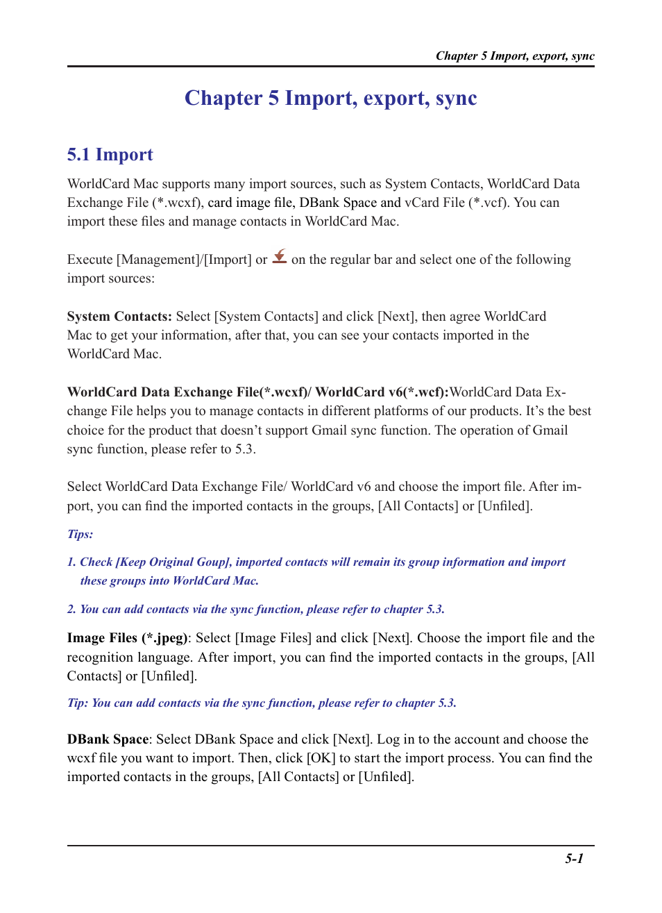 Chapter 5 import, export, sync, 1 import | Penpower WorldCard plus (Mac) v.3.2 User Manual | Page 18 / 33