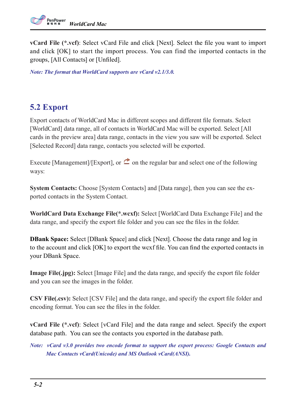 2 export | Penpower WorldCard plus (Mac) v.3.2 User Manual | Page 19 / 33