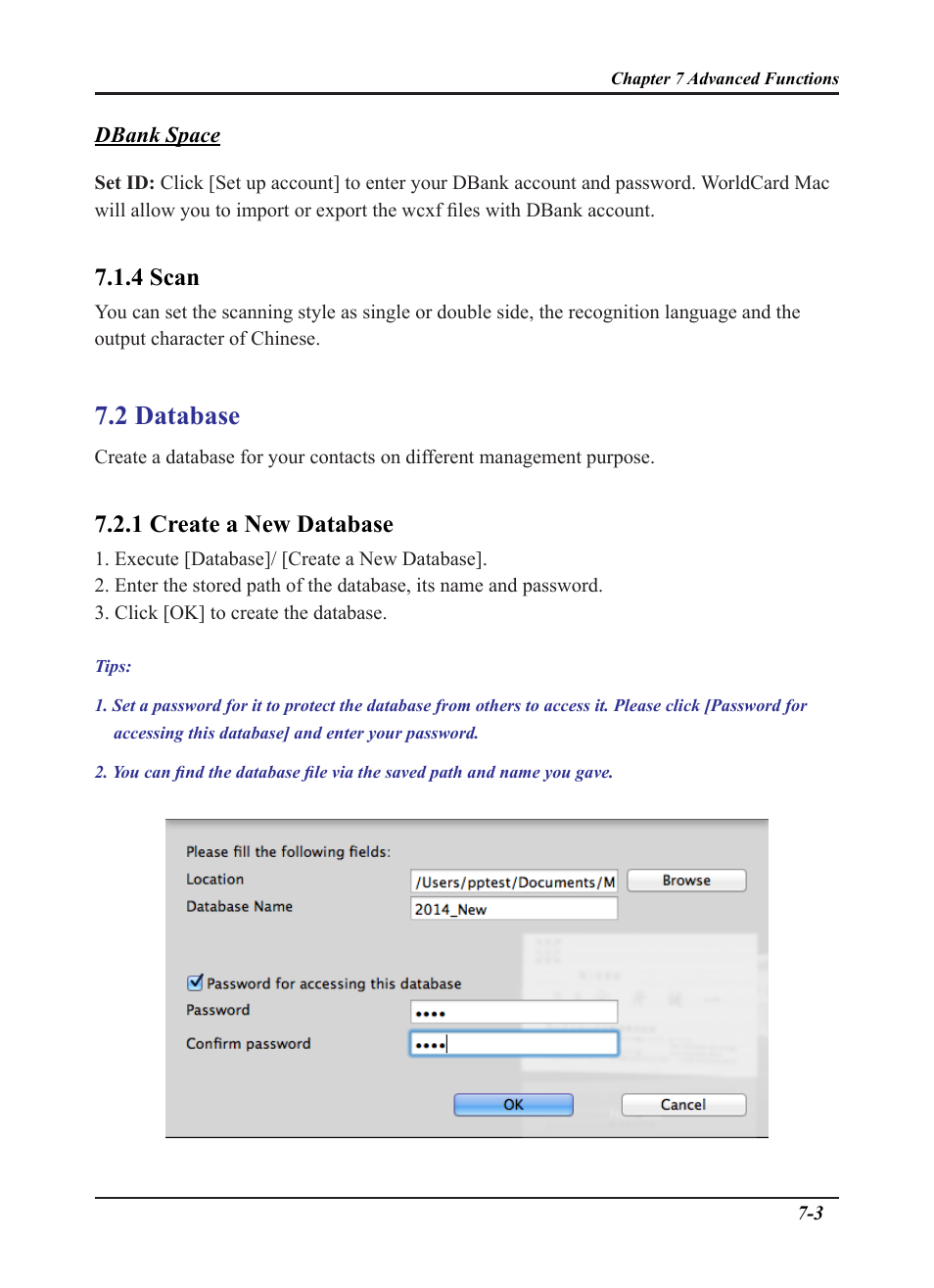2 database, 4 scan, 1 create a new database | Penpower WorldCard plus (Mac) v.3.2 User Manual | Page 25 / 33