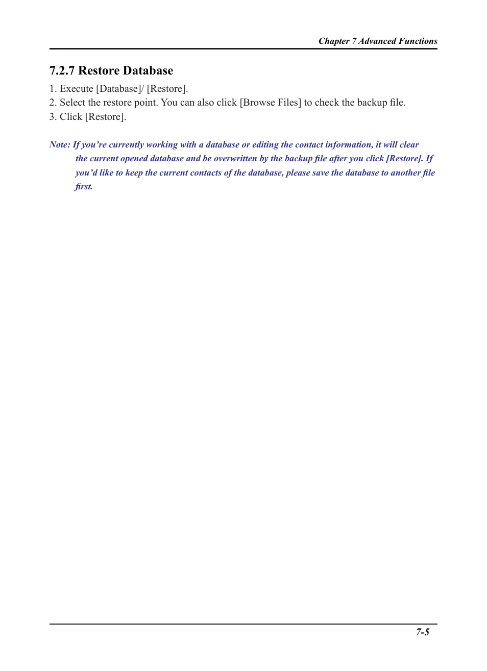 7 restore database | Penpower WorldCard plus (Mac) v.3.2 User Manual | Page 27 / 33