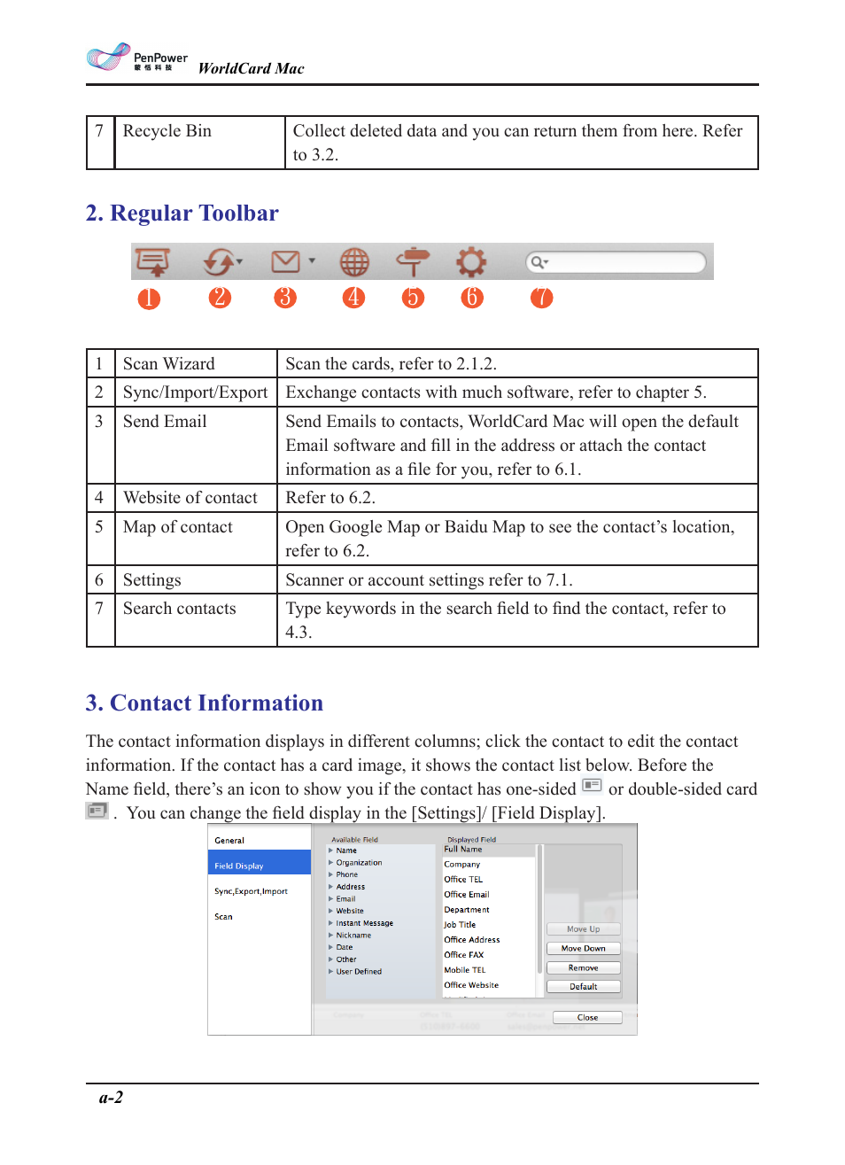Regular toolbar, Contact information | Penpower WorldCard plus (Mac) v.3.2 User Manual | Page 29 / 33