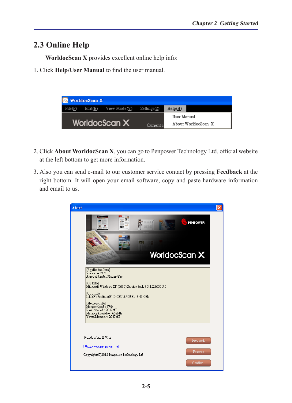 3 online help, 3 online help -5 | Penpower WorldocScan 410 (Win) User Manual | Page 11 / 60