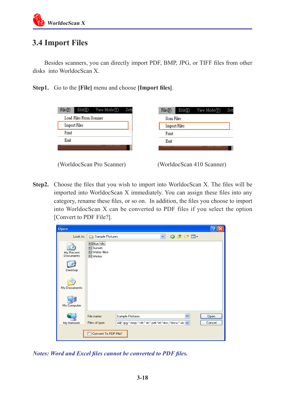 4 import files, 4 import files -18 | Penpower WorldocScan 410 (Win) User Manual | Page 29 / 60