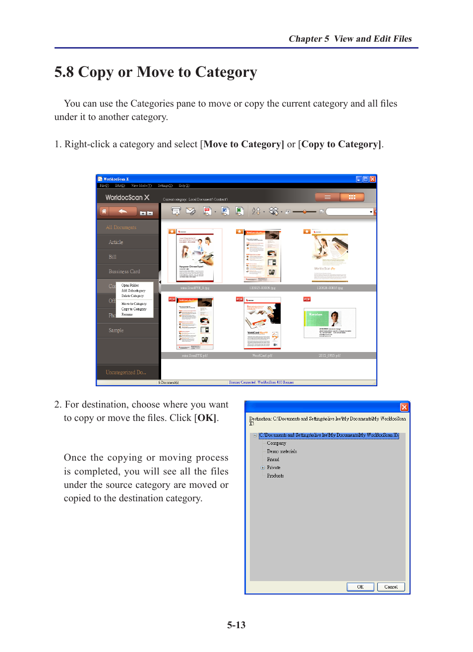 8 copy or move to category, 8 copy or move to category -13 | Penpower WorldocScan 410 (Win) User Manual | Page 52 / 60