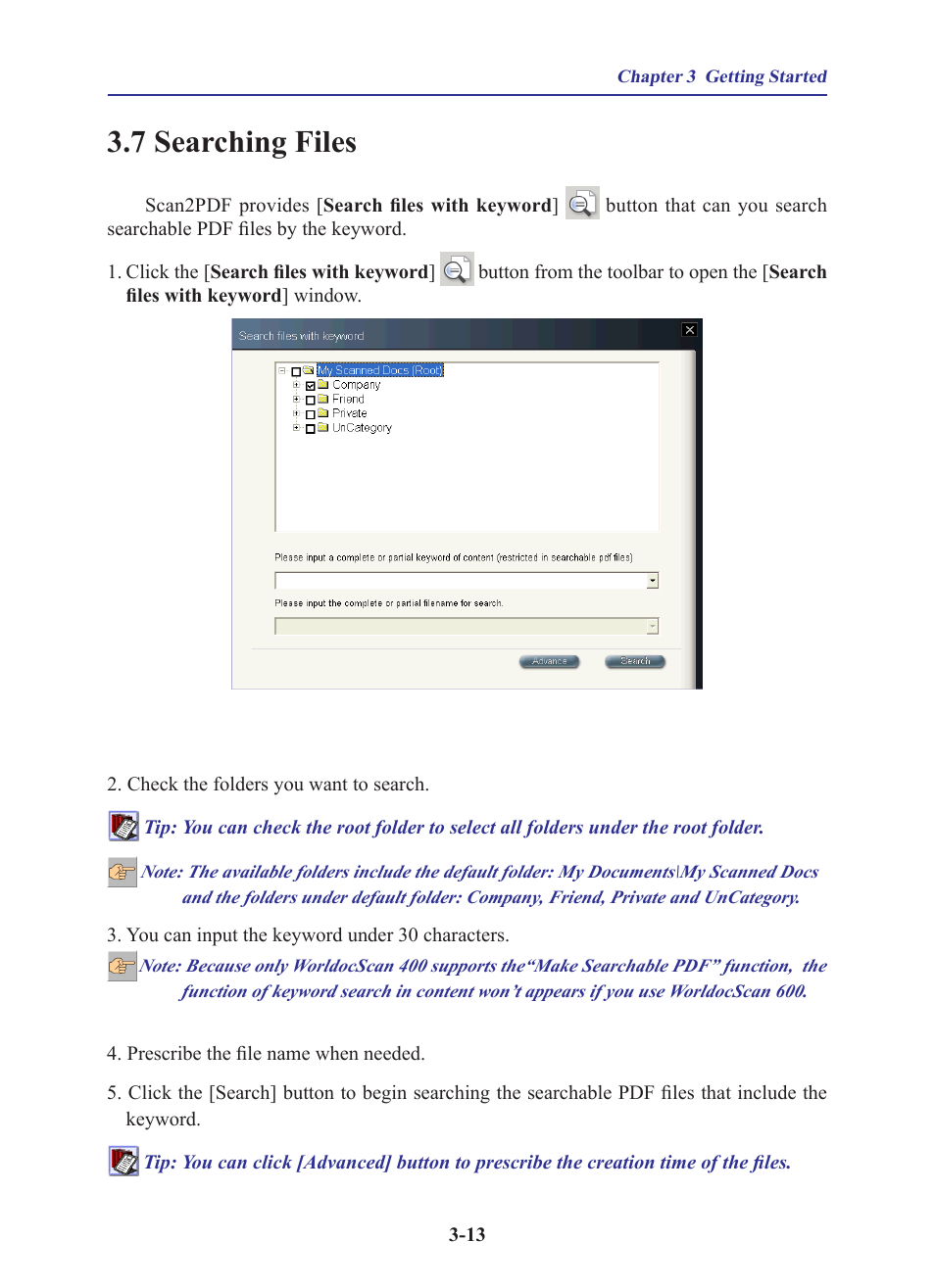 7 searching files, 7 searching files -13 | Penpower WorldocScan 600 (Win) User Manual | Page 25 / 33