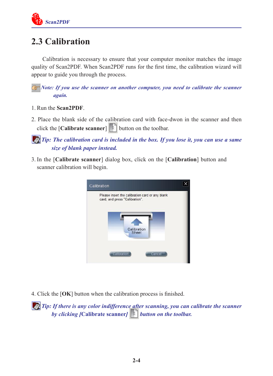 3 calibration | Penpower WorldocScan 400 (Win) User Manual | Page 12 / 33