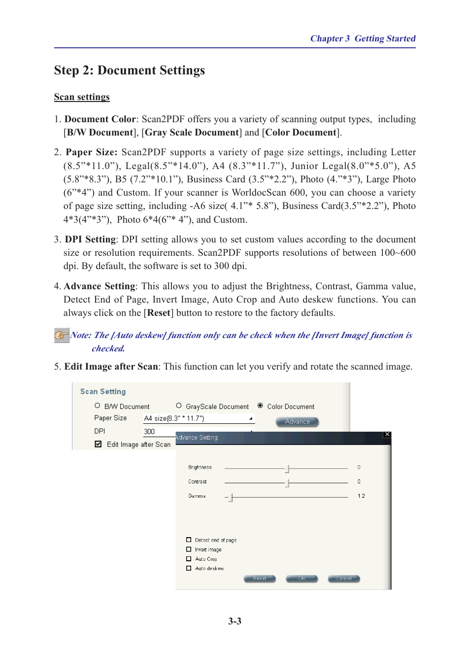 Step 2: document settings | Penpower WorldocScan 400 (Win) User Manual | Page 15 / 33