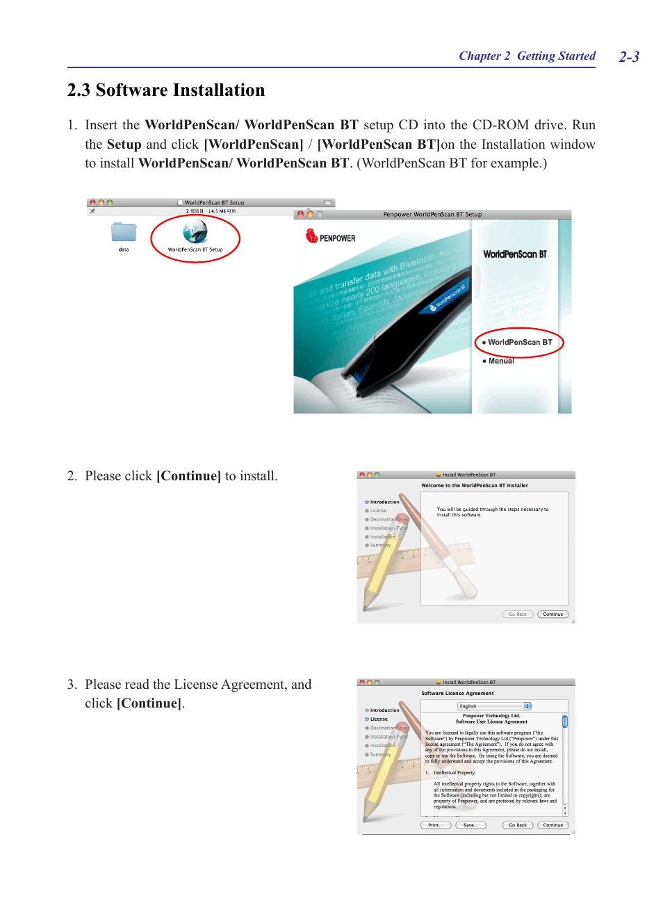 3 software installation, 3 software installation -3 | Penpower WorldPenScan (Mac) User Manual | Page 10 / 32