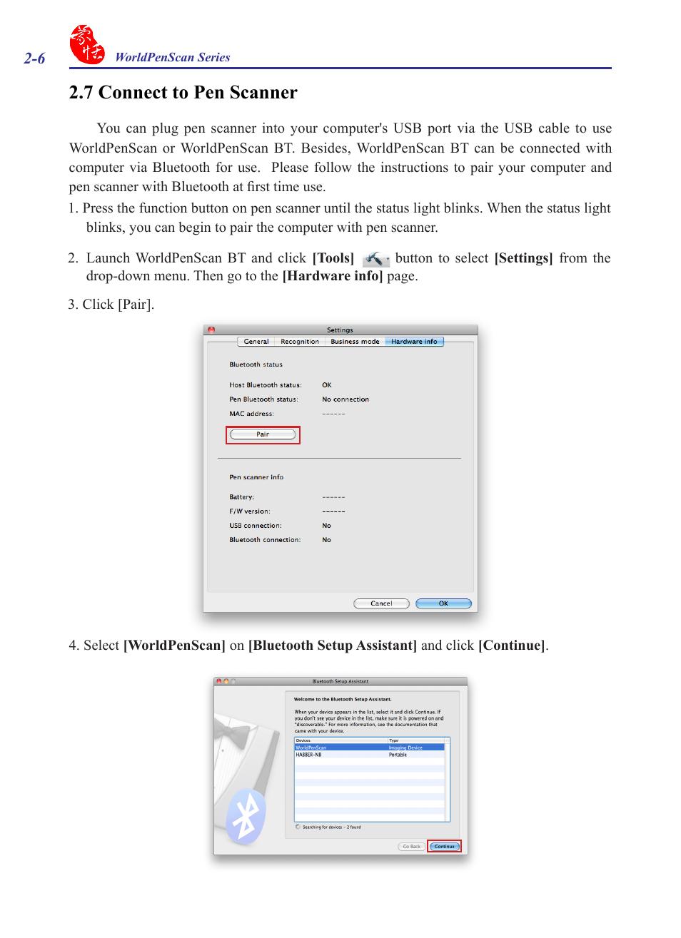 7 connect to pen scanner, 7 connect to pen scanner -6 | Penpower WorldPenScan (Mac) User Manual | Page 13 / 32
