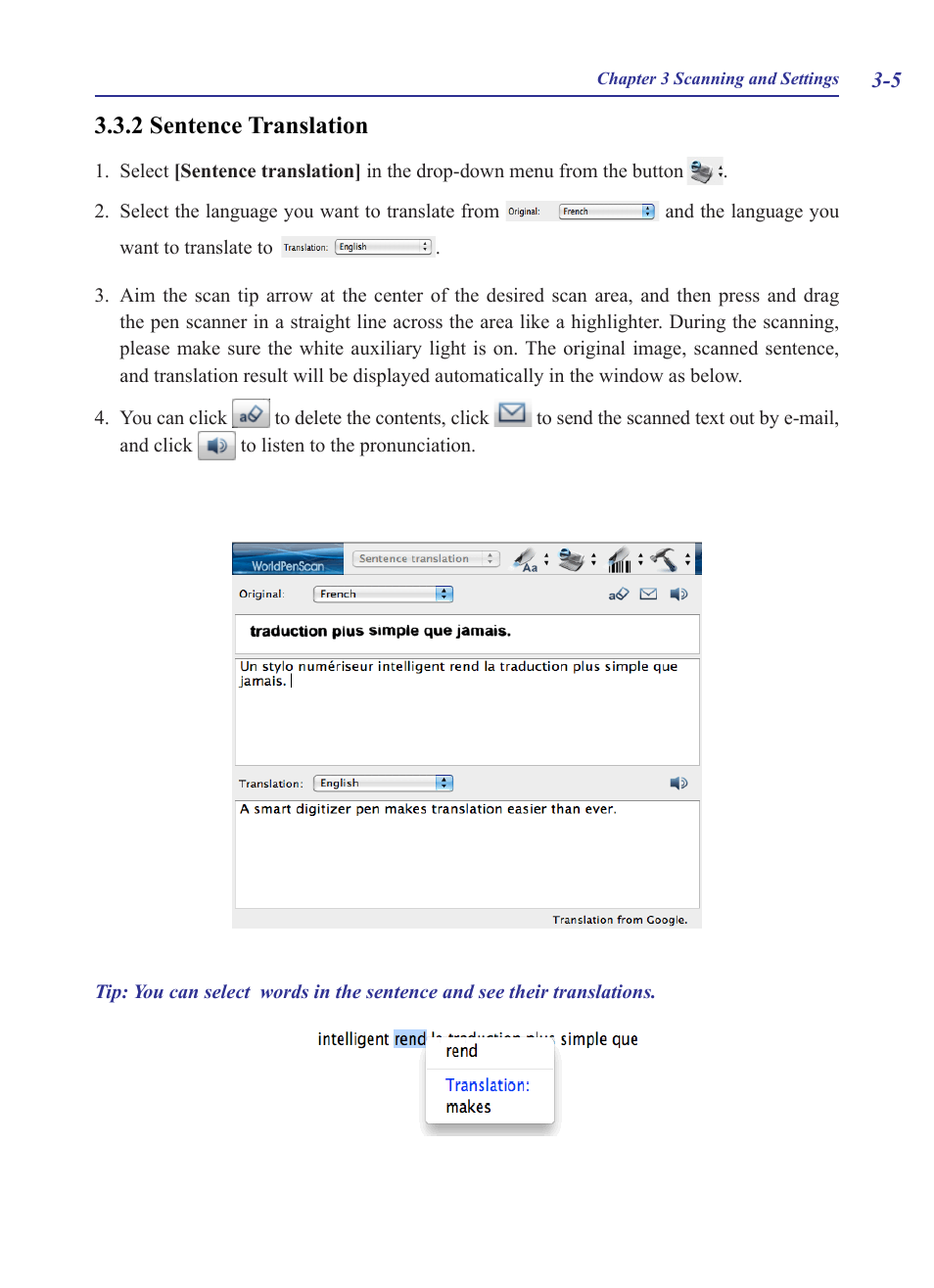 2 sentence translation, 2 sentence translation - 5 | Penpower WorldPenScan (Mac) User Manual | Page 20 / 32