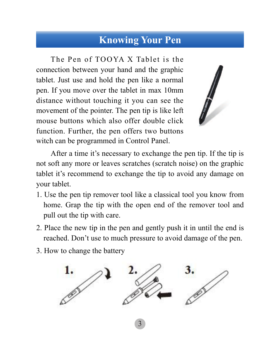 Knowing your pen | Penpower TOOYA X (Win/Mac) User Manual | Page 3 / 6