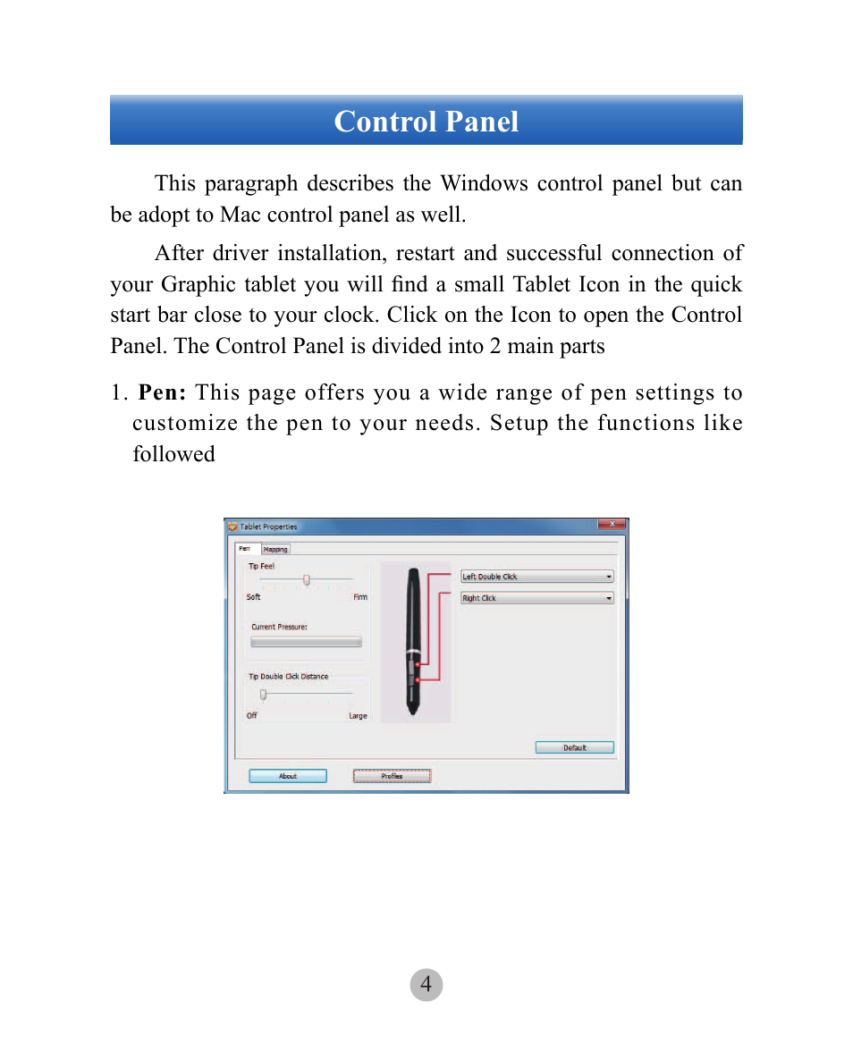 Control panel | Penpower TOOYA X (Win/Mac) User Manual | Page 4 / 6