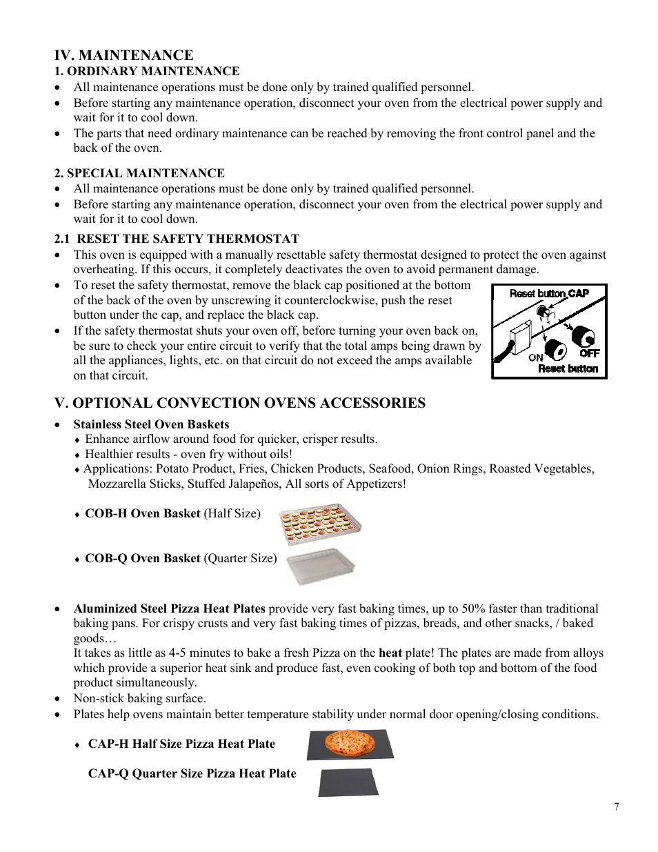 Iv. maintenance, V. optional convection ovens accessories | Broil King POV-003 User Manual | Page 7 / 13