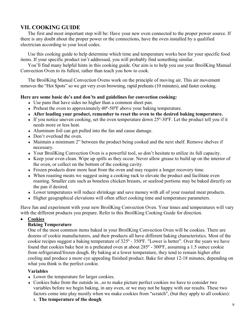 Vii. cooking guide | Broil King POV-003 User Manual | Page 9 / 13