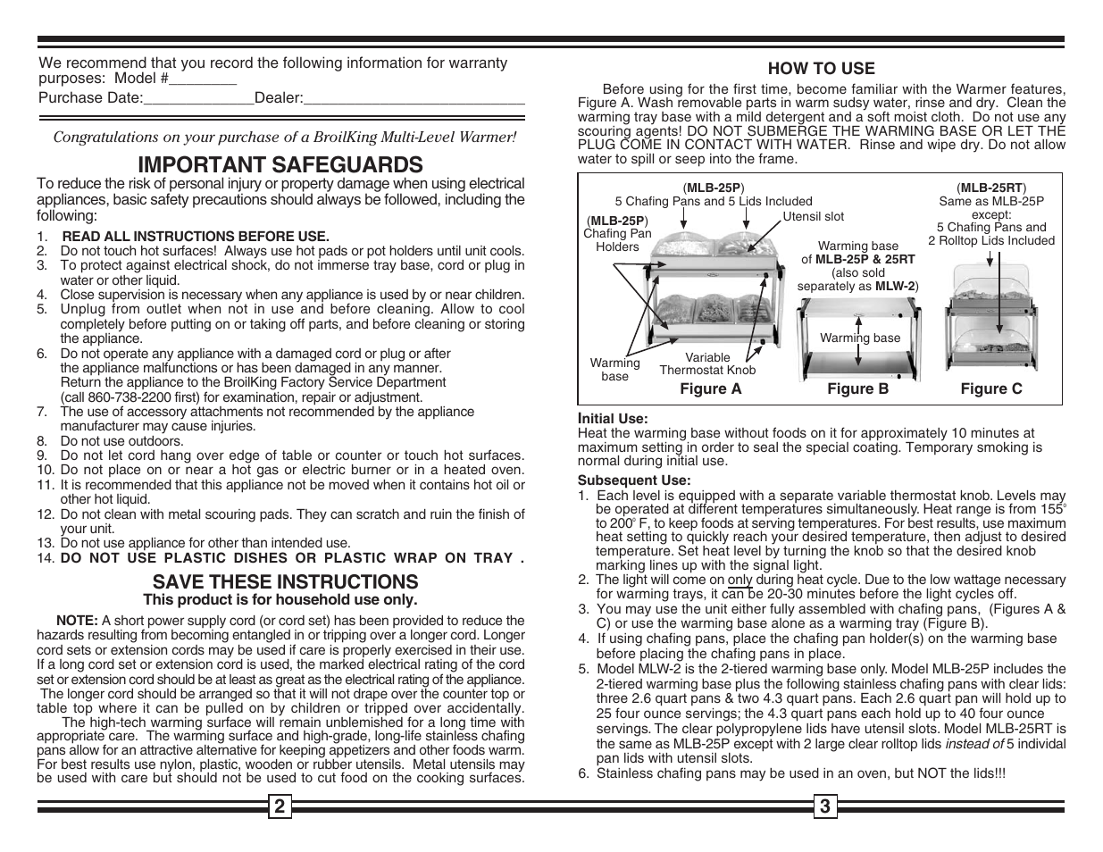 Important safeguards, Save these instructions | Broil King MLW-25RT User Manual | Page 2 / 2