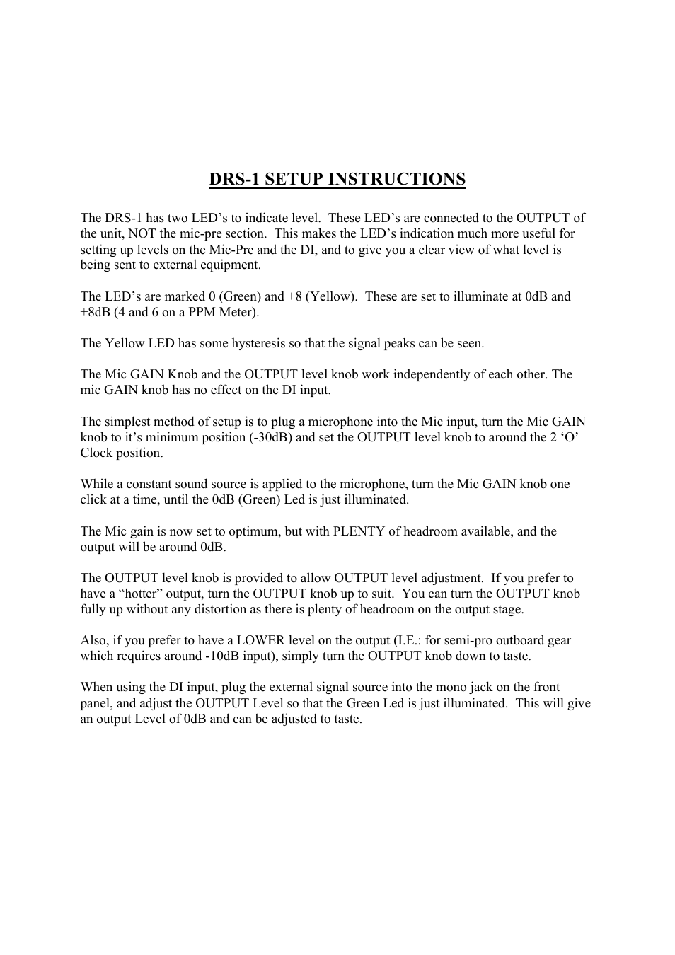 Drs-1 setup instructions | Phoenix Audio DRS-1 - Mono Class A Microphone Pre-Amplifier/DI User Manual | Page 3 / 5