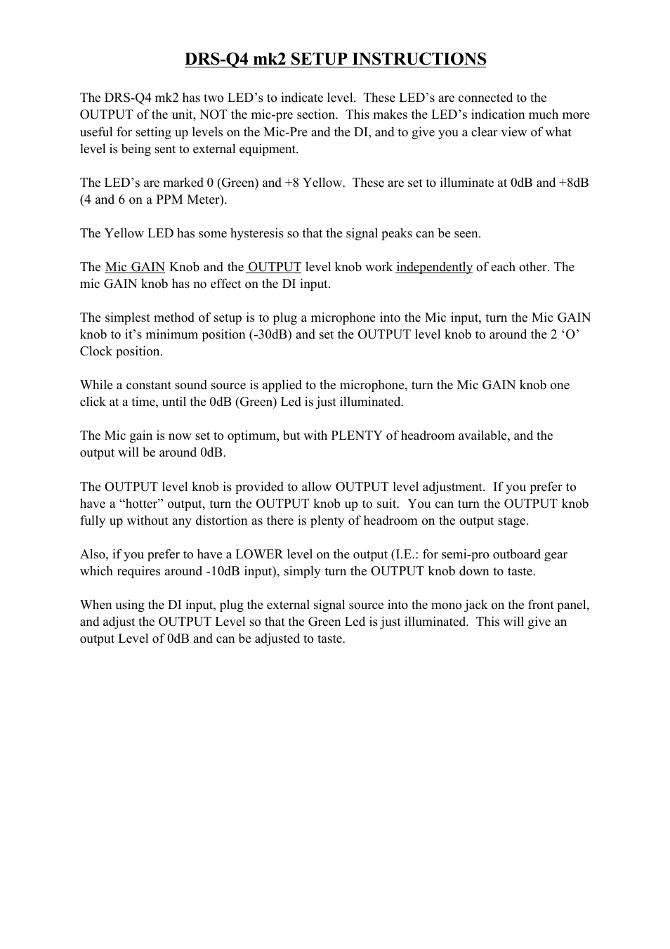 Drs-q4 mk2 setup instructions | Phoenix Audio DRS-Q4 Mk2 - Stereo Class A Microphone Pre-Amplifier/DI/EQ User Manual | Page 4 / 6