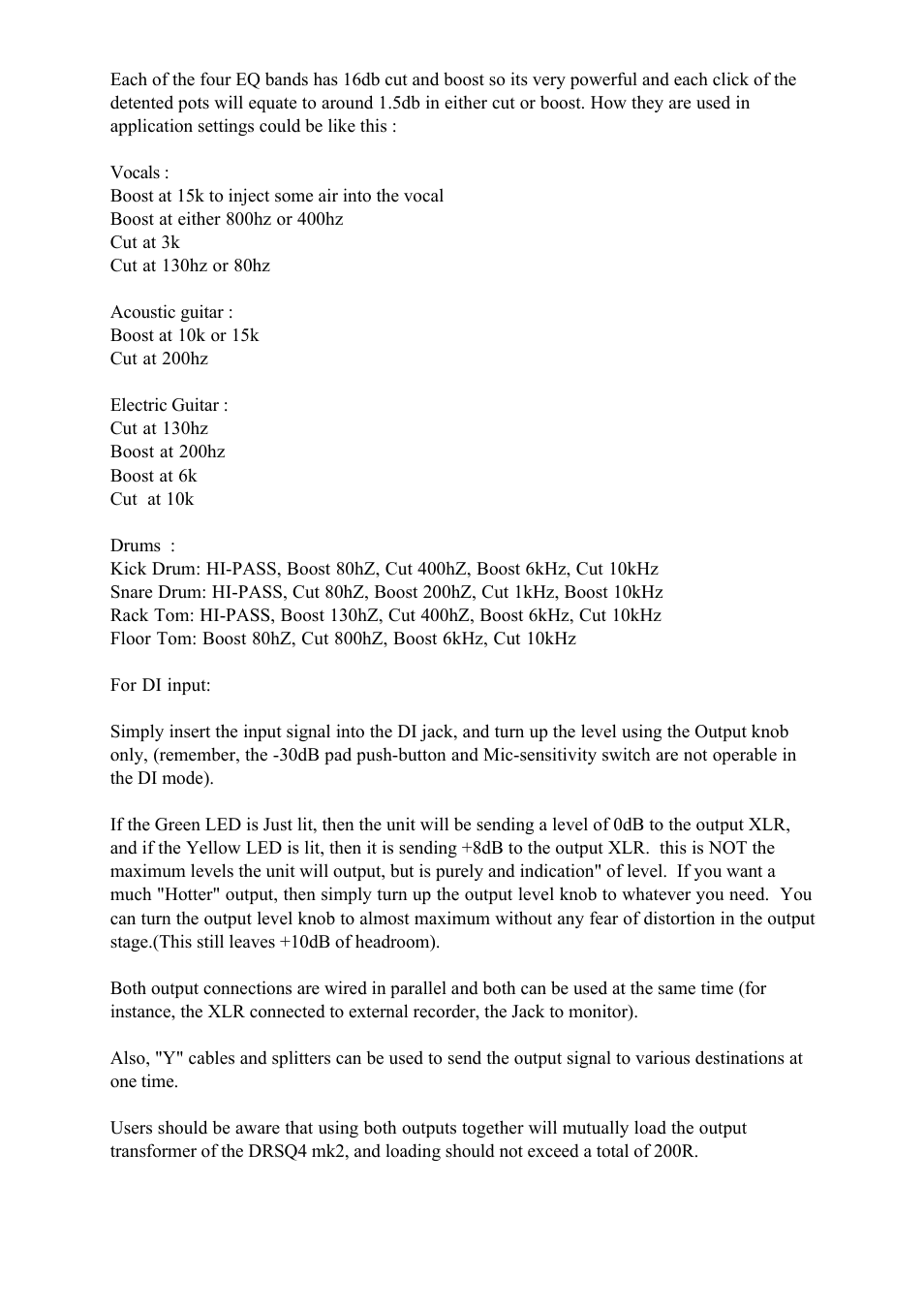 Phoenix Audio DRS-Q4 Mk2 - Stereo Class A Microphone Pre-Amplifier/DI/EQ User Manual | Page 6 / 6