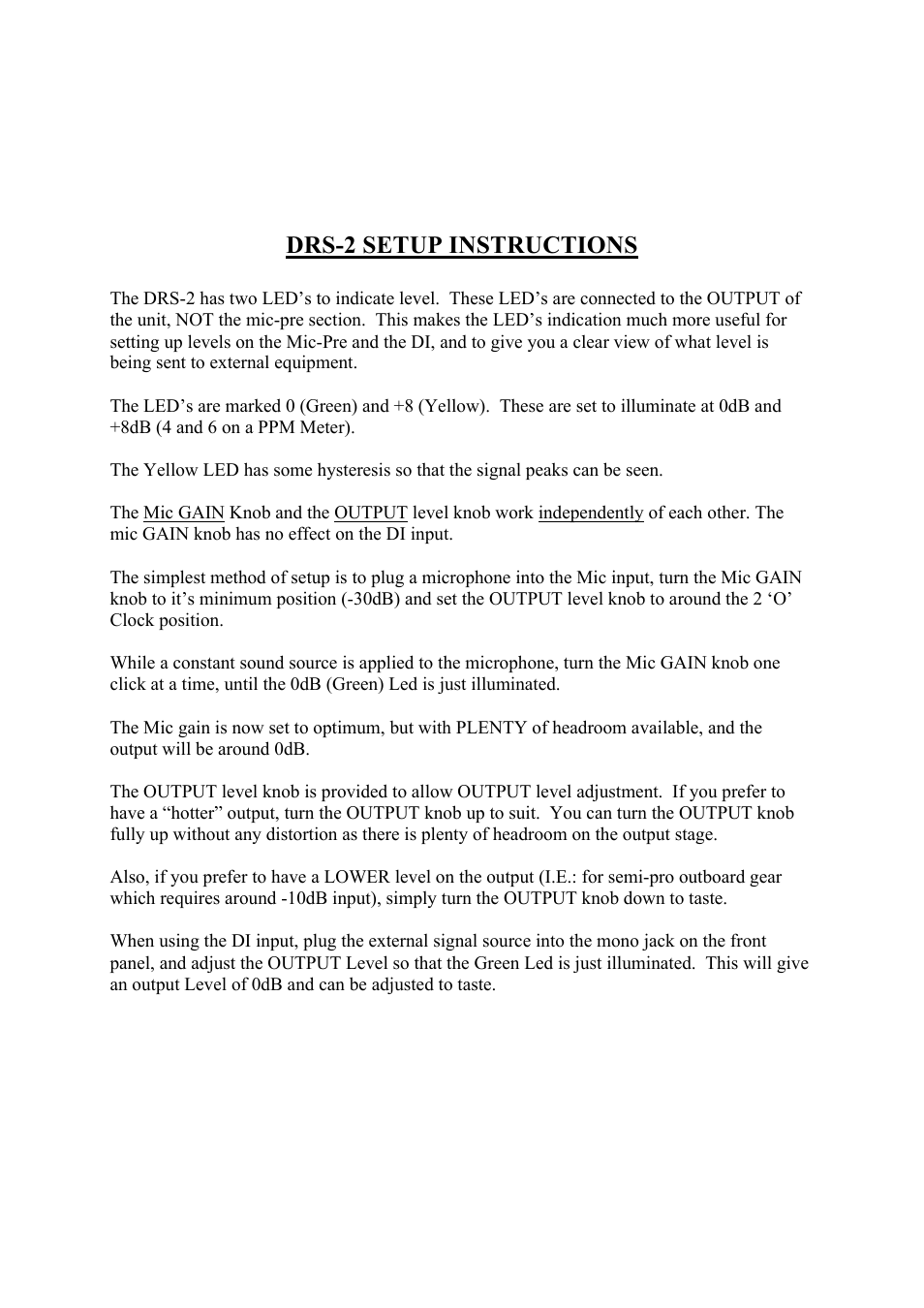 Drs-2 setup instructions | Phoenix Audio DRS-2 - Stereo Class A Microphone Pre-Amplifier/DI User Manual | Page 3 / 5