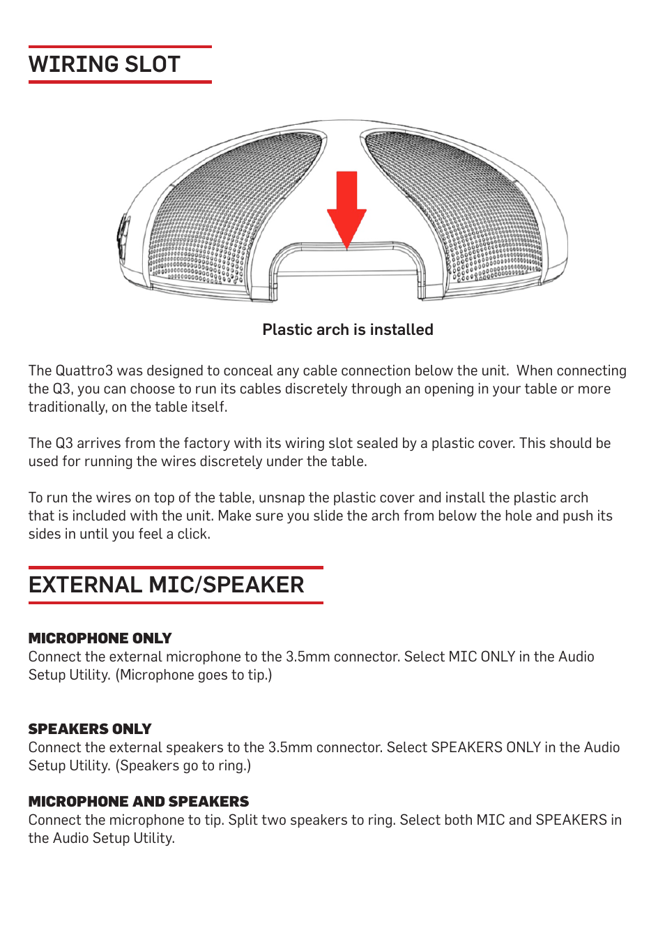 External mic/speaker, Wiring slot | Phoenix Audio Technologies MT304-BLK Quattro3 User Manual | Page 6 / 8