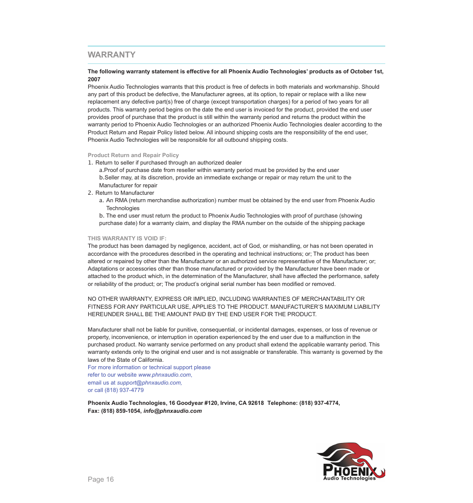 Phoenix Audio Spider USB and SIP/IP Telephone MT505 User Manual | Page 16 / 16