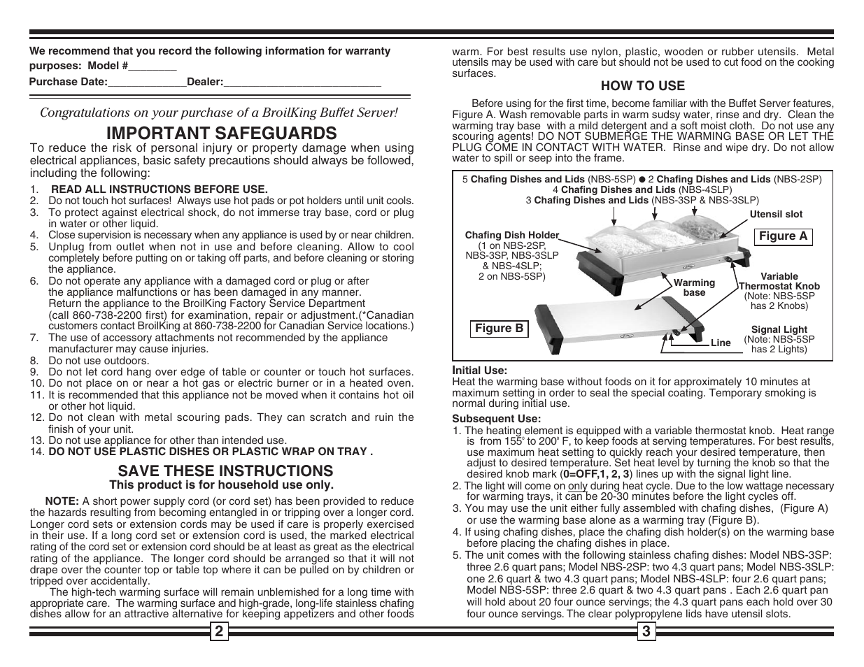 Important safeguards, Save these instructions | Broil King NBS-4SLP User Manual | Page 2 / 2
