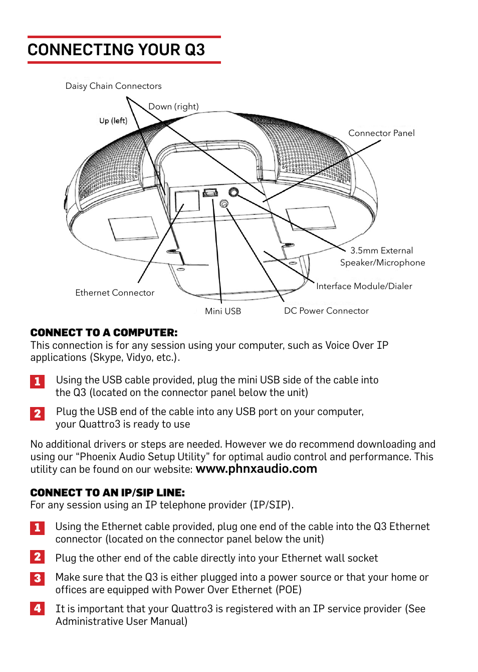Connecting your q3 | Phoenix Audio Quattro3 MT305 User Manual | Page 3 / 10