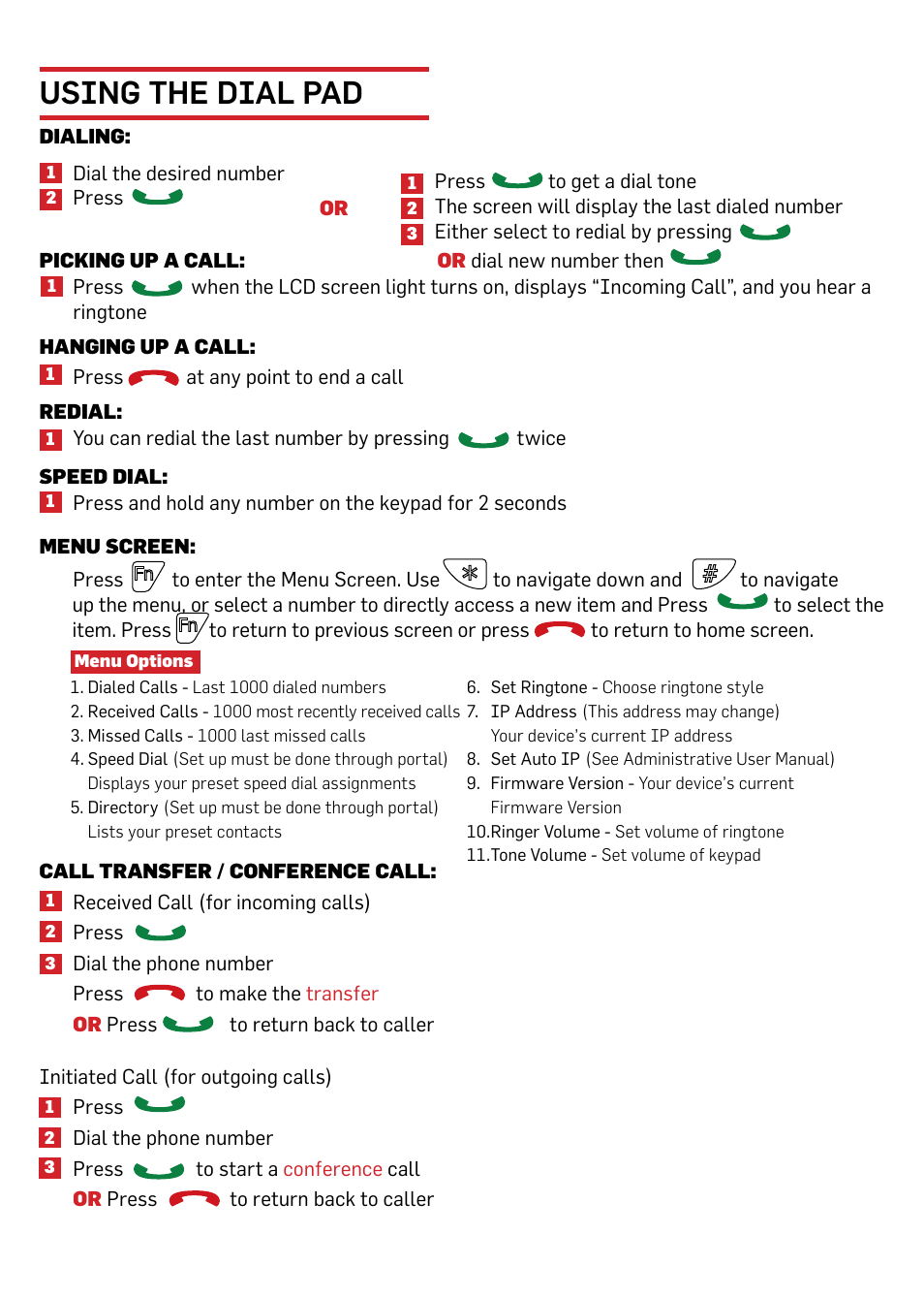 Using the dial pad | Phoenix Audio Quattro3 MT305 User Manual | Page 5 / 10